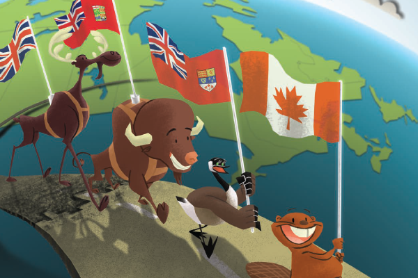 the four characters of Canada: Our Road to Democracy